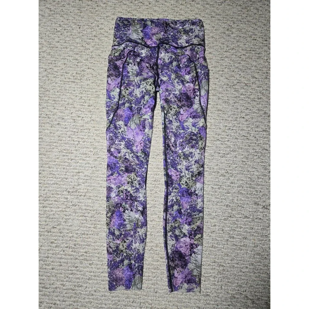 Lululemon Fast Free Crop II Nulux 19 Vivid Vision Purple Black Leggings size 4